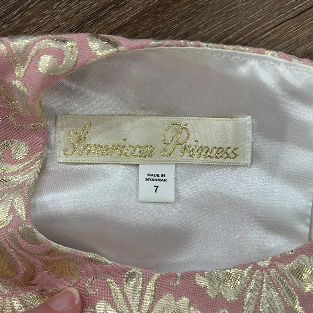American Princess Pearls and Tulle Sparkle Fancy Dress Size 7 Pink/Cream/Gold